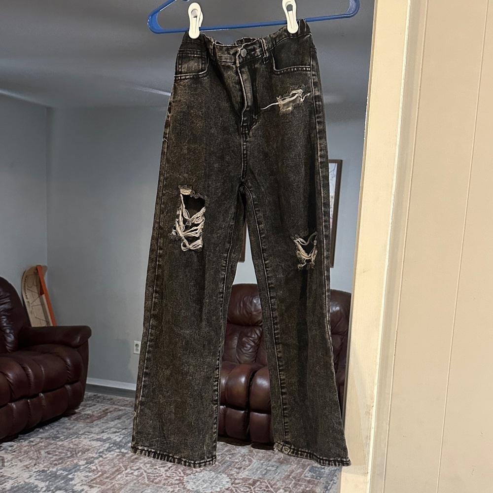 Distressed girls size 12 wide leg black jeans